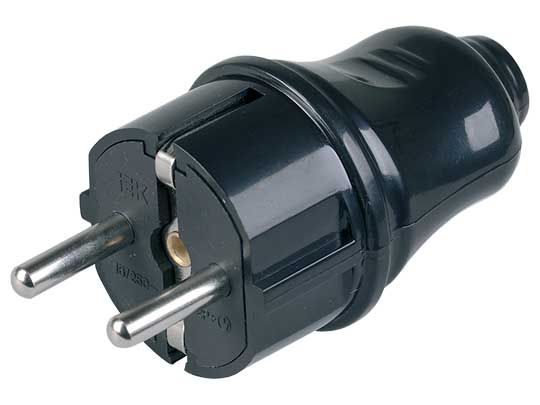 Вилка 16А прямая черная с з/к  IP20 IN HOME