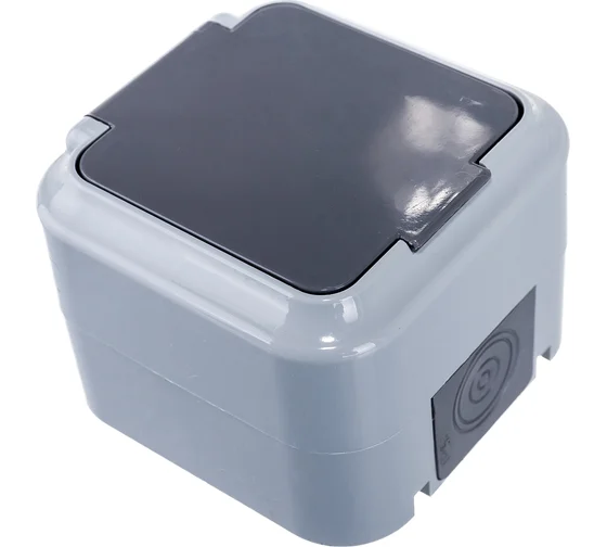 Розетка откр.установки 1-мест с/з с крышкой IP54 серый Пралеска Bylectrica