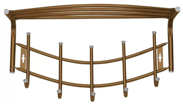 Вешалка настенная 5 крючков ВНП4/А с полкой медный антик Премиум 4 Nika